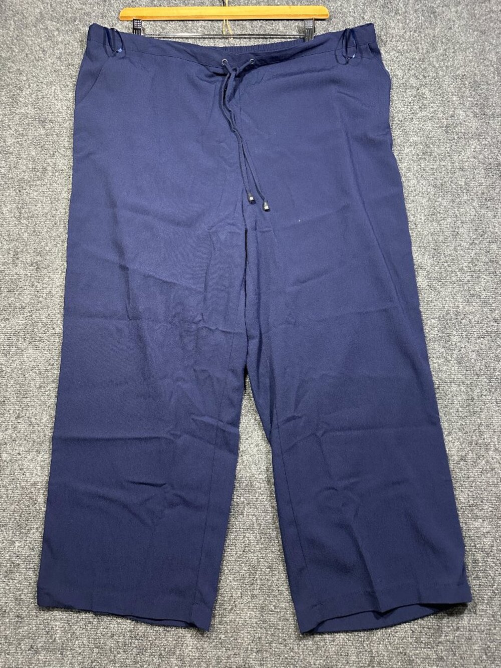Bonmarche Pants Womens 24 Trouser Blue Stretch Pull On Crop Tie Waist Pockets